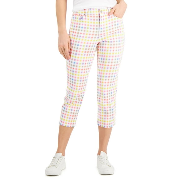 Charter Club Bristol Gingham Capri Jeans White Gingham 6