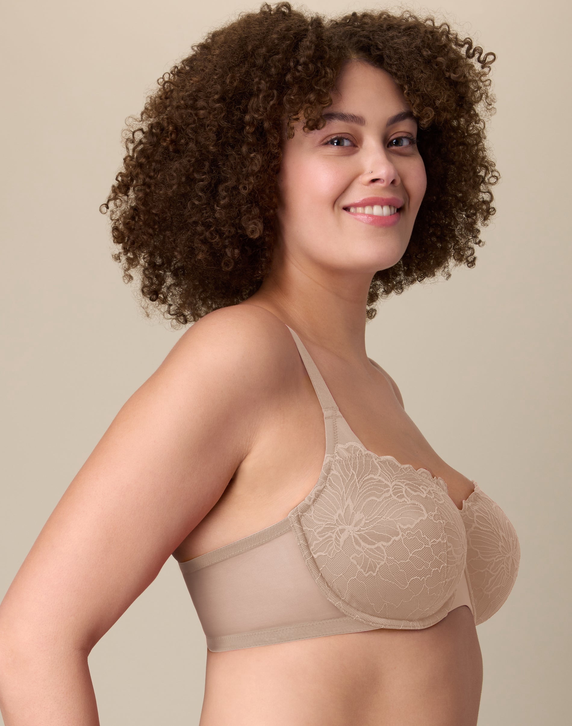 Playtex Unlined Lace Balconette Bra, Full Coverage  Evening Blush 40DDD Women's