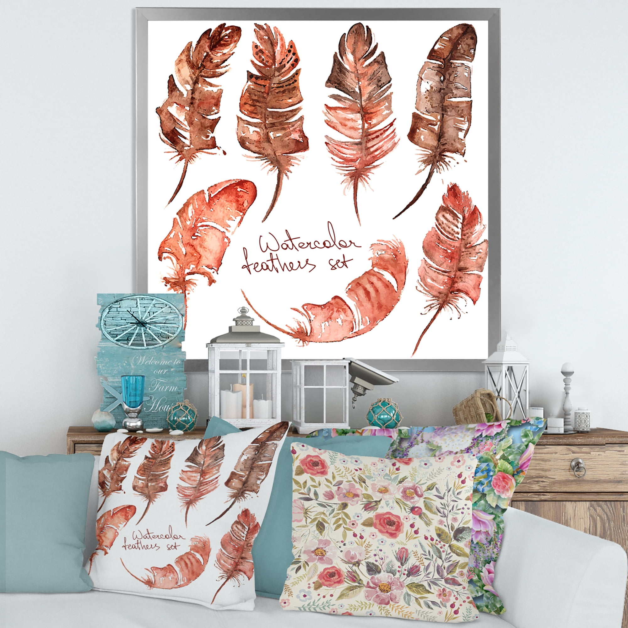 Designart 'Boho Art Feather Icons' Bohemian & Eclectic Framed Art Print