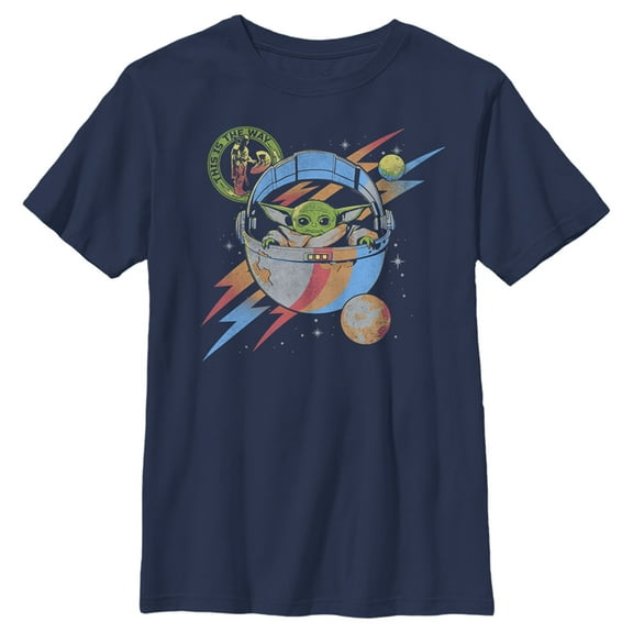 Boy's Star Wars: The Mandalorian Grogu Space Adventure Graphic Tee Navy Blue Large