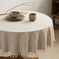 thumbnail image 4 of Tassel Embellished Tablecloth 35.43In Waterproof Oil Proof Property Soft Fabric Texture Table Scratch Spill Protection for Home Restaurant Formal Dinner Family Gathering Holiday Celebration Decor, 4 of 6
