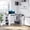 White + Particle Board, variant on Space Saving L Shaped Corner Desk 360 Degree Rotating Home Office Desk with Storage Shelves Writing Table Workstation White