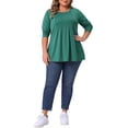 thumbnail image 2 of Agnes Orinda Women's Plus Size T-Shirt Pleated Crew Neck Long Sleeve Soft Casual Tunic Blouse 4X Green, 2 of 6