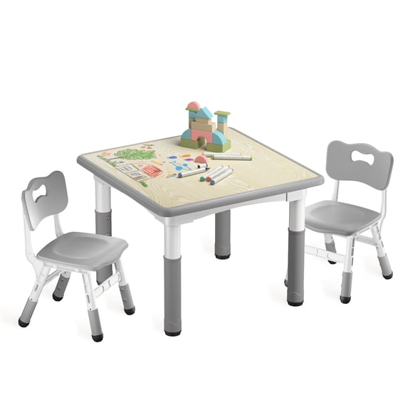 AILEEKISS Kids Table and 2 Chair Set, Height Adjustable Kids Art Table Play Desk for Toddler, Grey
