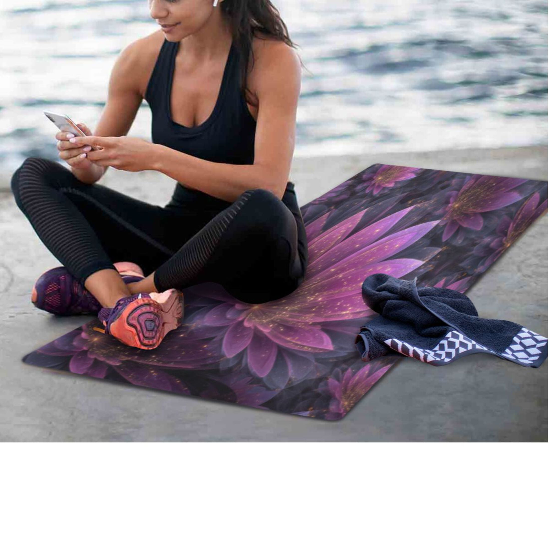 BZSMCE Yoga Mat Women Fitness Mat Mystic Purple Lotus Pattern