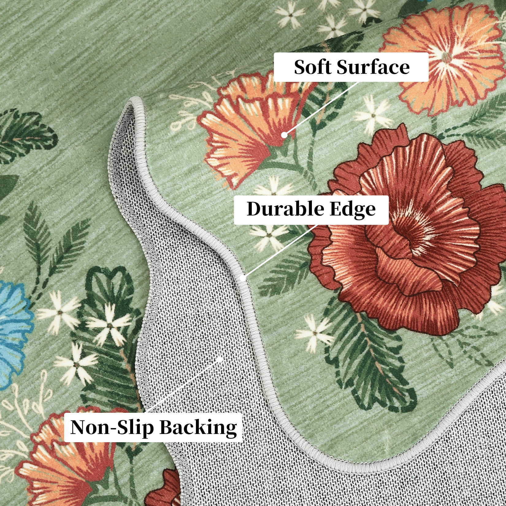 Garvee 5'x7' Floral Area Rugs, Washable Boho Rugs Ultra Soft Print Carpet, Non-Slip Low Pile Rug Stain Resistant Distressed Indoor Rugs for Living Room Bedroom Dining Room, Green