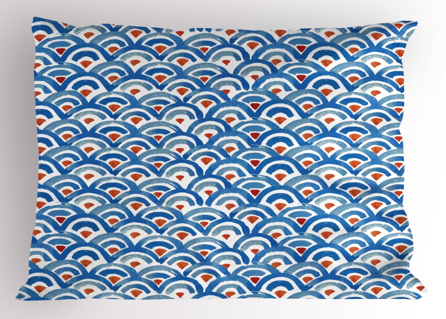 Japanese Pillow Sham Watercolor Style Fish Skin Scales Pattern with Artistic Brushstrokes, Decorative Standard Size Printed Pillowcase, 26 X 20 Inches, Slate Blue Rust and Ruby, by Ambesonne
