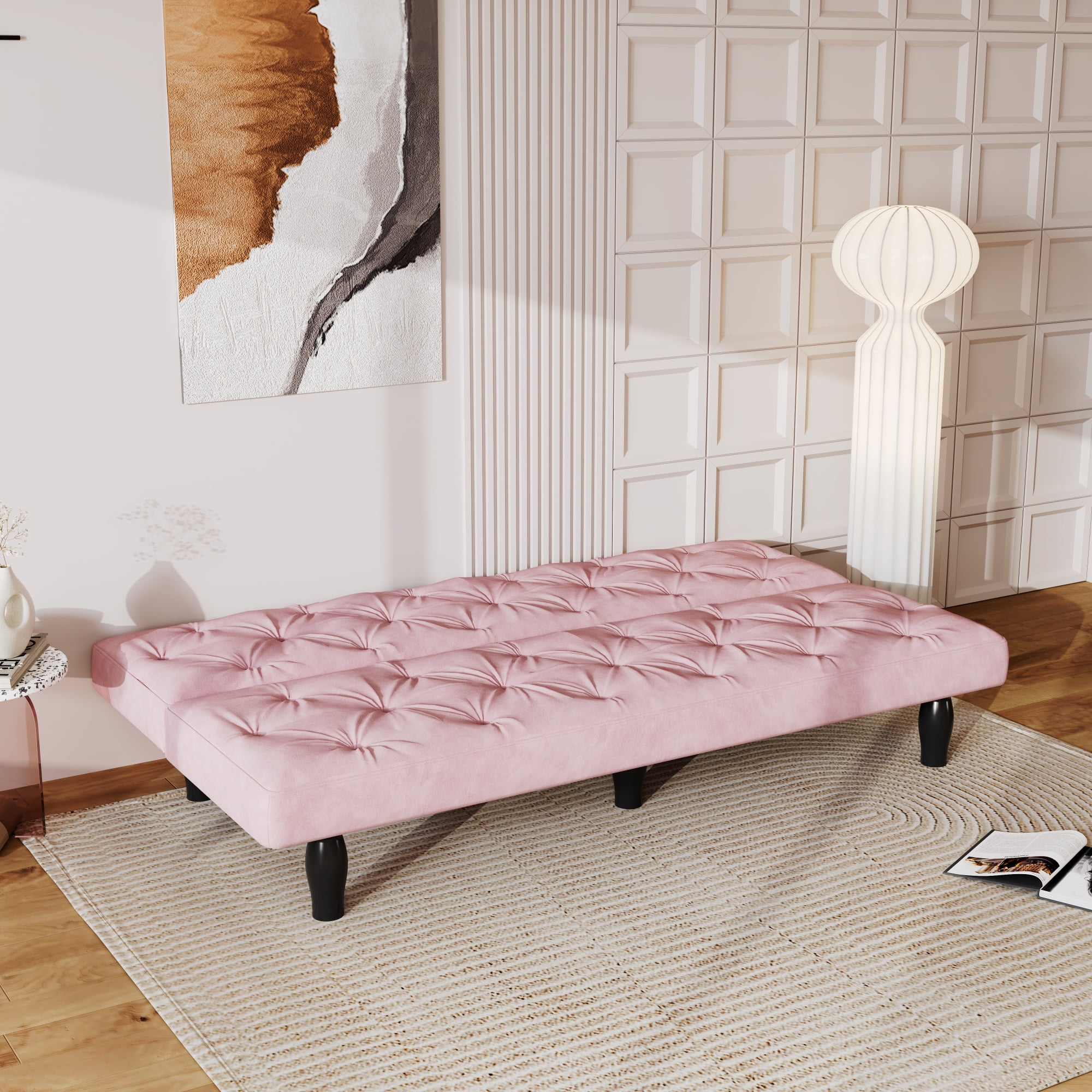 Jopath 66" 2-Seater Sofa Couches with Transforms Seamlessly, Velvet Sofa Bed for Apartments Living Room Bedroom Pink
