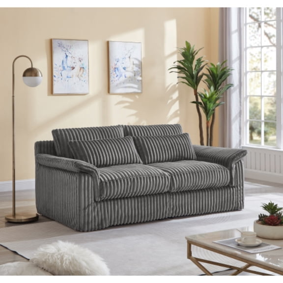74" Plush Corduroy Mid-Century Loveseat Sofa, 2 Seater Accent Loveseat Couch with Sturdy Frame, Upholstered Loveseat with Removable Cover for Living Rooms, Offices​, Gray