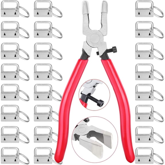 Chenfeng Key Fob Hardware Set, Heavy Duty 1 Inch Keychain, Wristlet Clamps, 50PCS with Pliers Tool
