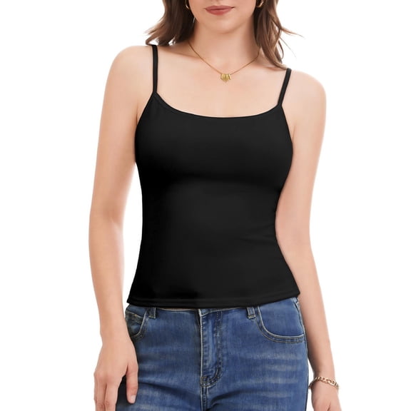 Women's Camisole Tank Top Stretch Spaghetti Straps Shirt Going out Basic Cami Tops Black L