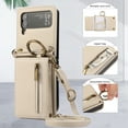 thumbnail image 3 of ELEHOLD Case for Samsung Galaxy Z Flip 3, Zipper Leather Wallet Crossbody Case with Detachable Ring Kickstand & Card Slots,Beige, 3 of 11