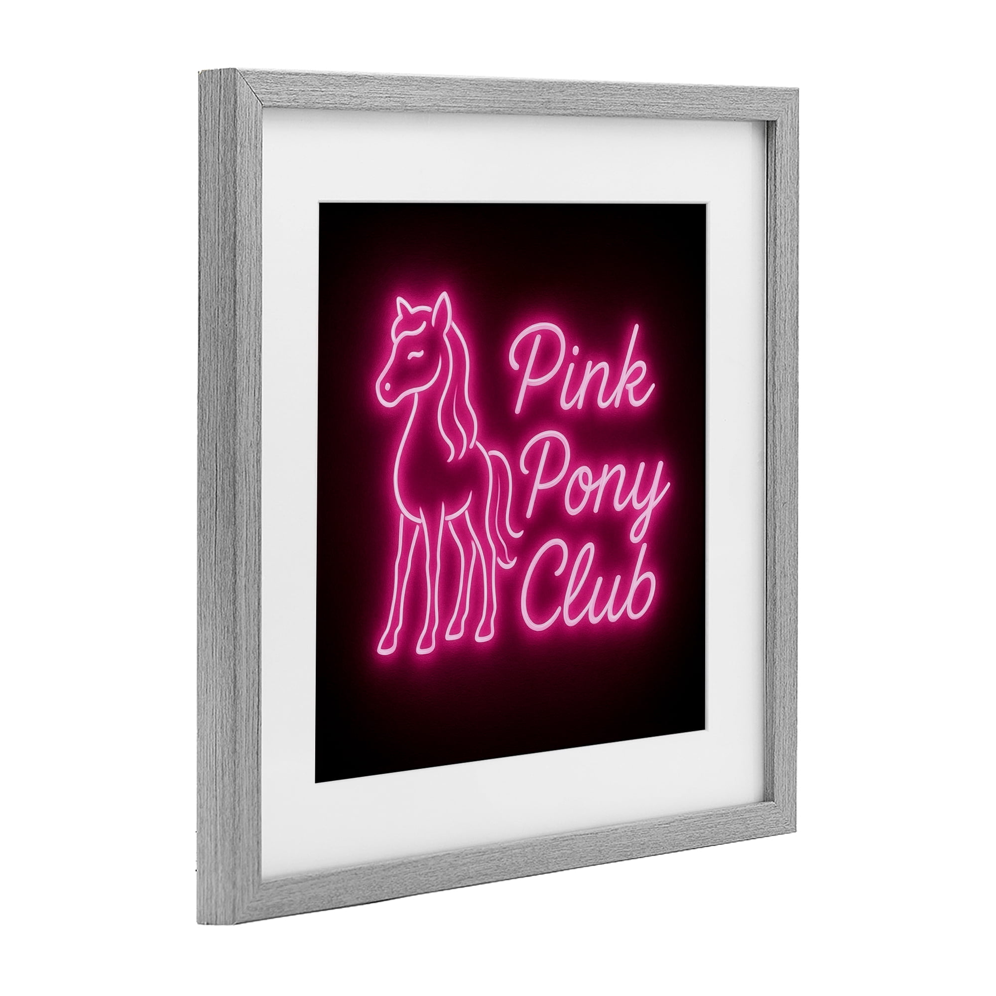 Stupell Industries Pink Pony Club Neon Gray Framed Print Under Glass, design by Grotto Studios