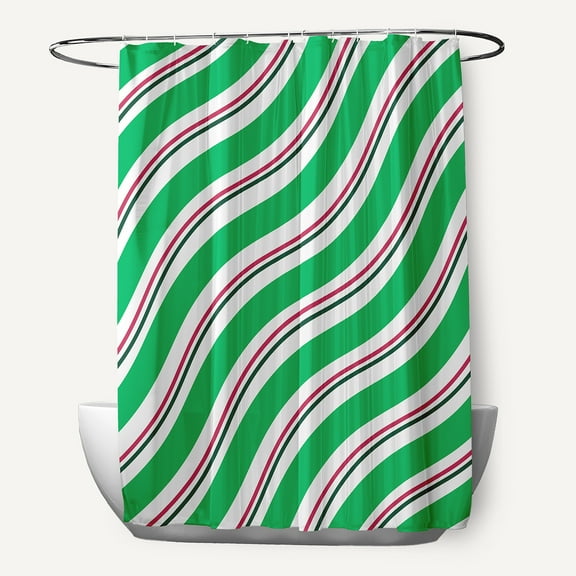 Simply Daisy 70" W x 73" L Candy Stripes Polyester Shower Curtain, Bright Green [1 Ct]