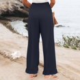 thumbnail image 7 of Wide Leg Linen Pants for Women High Waisted Ruffle Hem Palazzo Pants Boho Summer Casual Loose Flowy Pant Trousers Navy S, 7 of 7