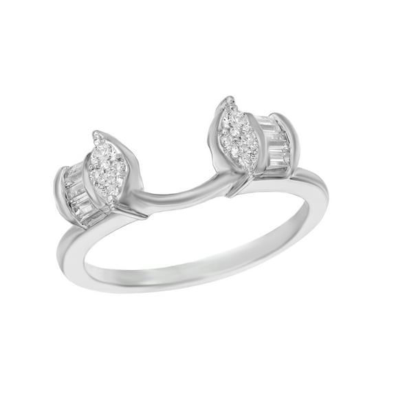 White Natural Diamond Solitaire Enhancer Guard Ring Wrap In 14k White Gold (1/3 Cttw)