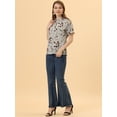 thumbnail image 2 of Blusas de mujer con volantes de manga corta floral con cuello simulado y volantes Gris M, 2 of 5