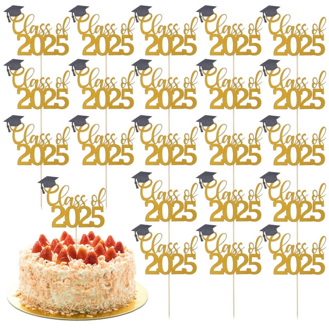 KAKOWELY cake decorations for men 24 Pcs Graduation Cake Topper Class Of 2025 Cake Decoration Cake Toppers For Graduation Party Graduation Cap Cupcake Decorations