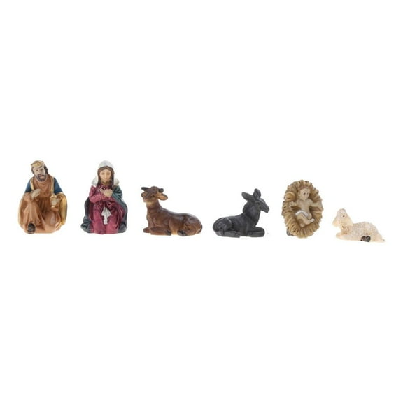 Yammee 11pc Mini Nativity Scene Figurine Set Holy Family Scene Resin Miniature Figurine