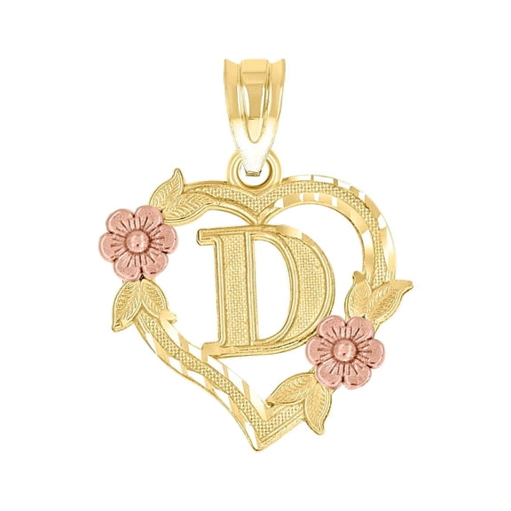 10k Two-tone Gold Womens Love Heart Flower Initial Letter D Charm Pendant Necklace 19.6x15.30mm Wide Pendant for Women
