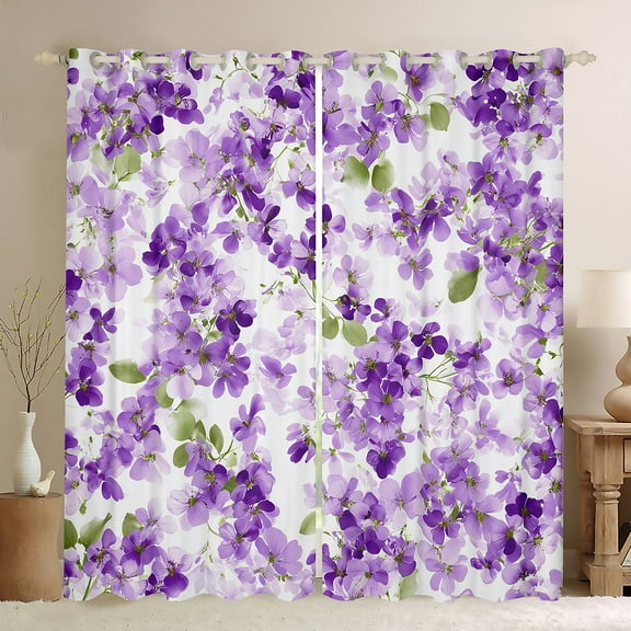 Manfei Purple Blossoms Black Out Curtains for Kids Children,Spring Graden Curtains Pack of 2 (42x63 Each),Chic Floral Flowers Bedroom Curtains,Microfiber Bedroom Decor