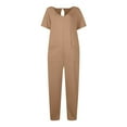 thumbnail image 4 of YeJammarp Summer Rompers Jumpsuits Womens One Piece Short Sleeve V Neck Capri Jumpsuit Pockets Playsuits Loungewear (Small, Khaki), 4 of 5