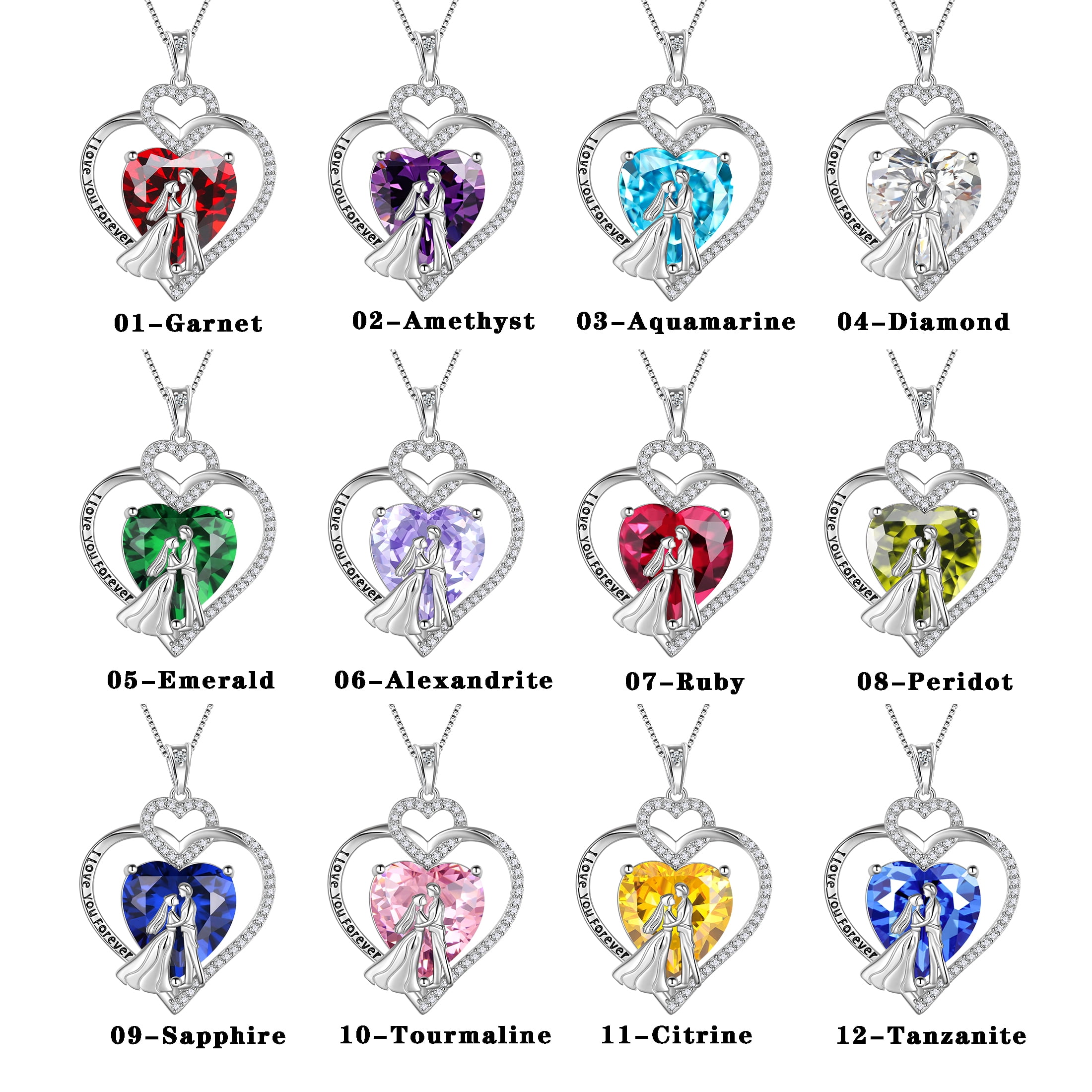 Juwaliy Couple Necklace for Women 925 Sterling Silver Heart March Birthstone Pendant Engraved I Love You Wedding Engagement Jewelry Valentines Day Gift for Wife Bride Her