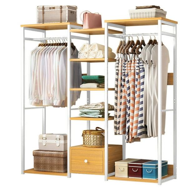 Oxodoi Free Standing Closet Organizer Metal Clothes Rack With Shelves Wire Shelving Wardrobe Double Hanger Rods And Drawer For Indoor Bedroom Com Oxodoi Free Standing Closet Organizer, Metal Clothes Storage Cabinets