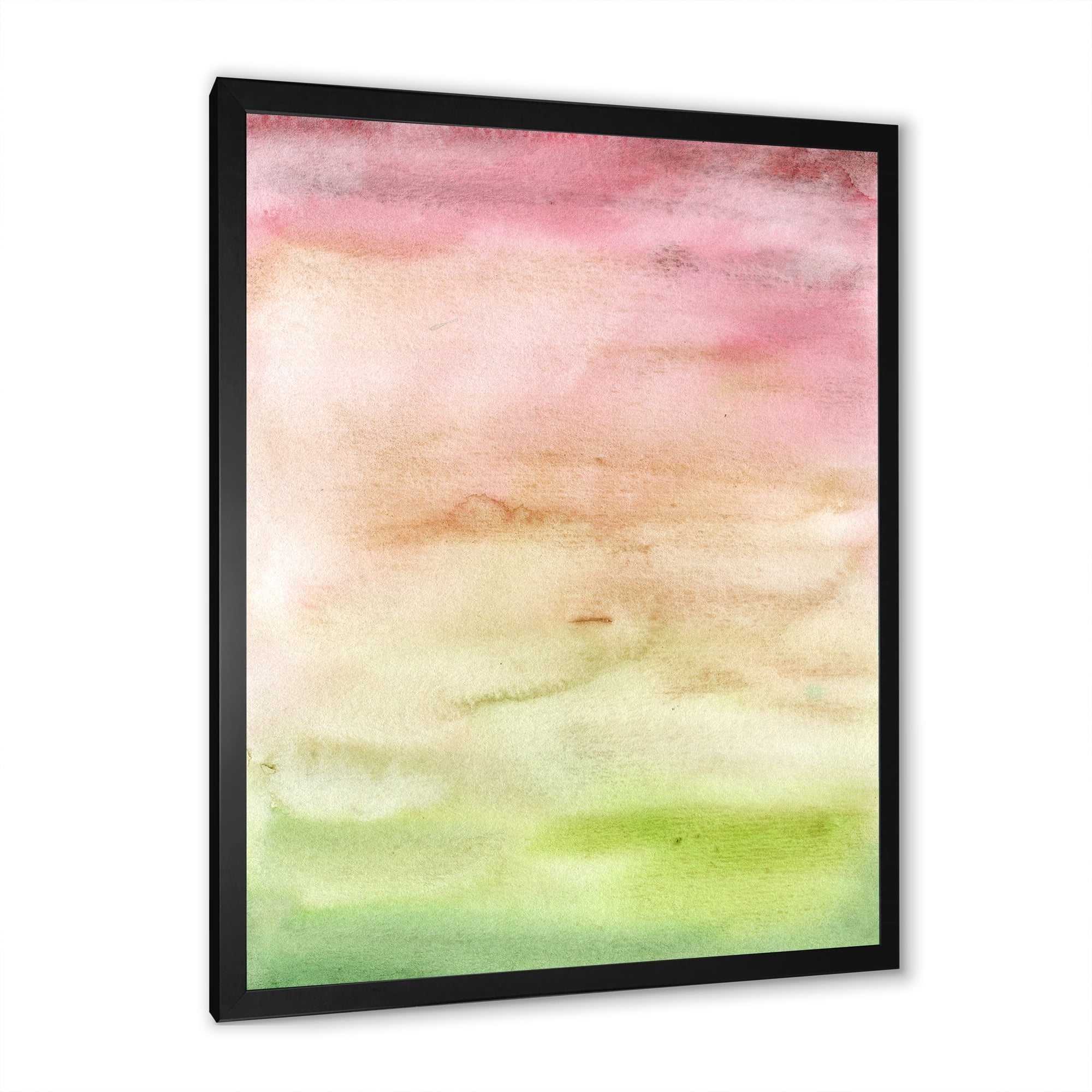 Designart 'Abstract Sunset With Pink Green and Beige' Modern Framed Art Print