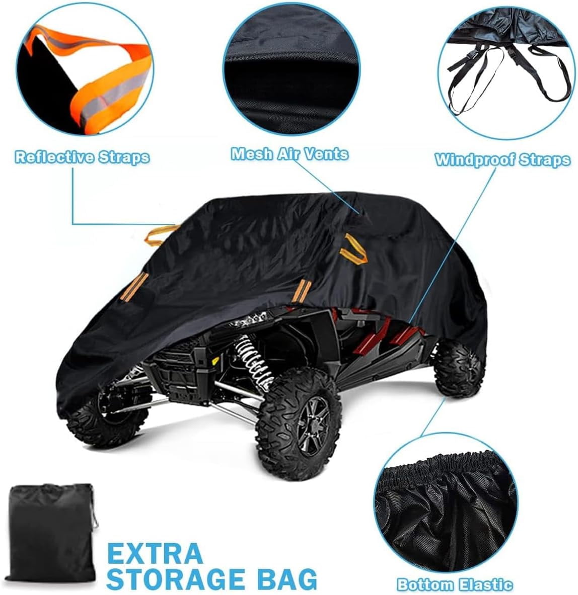 UTV Cover Waterproof Heavy Duty 4-6 Seater Cover Black Oxford Cloth Protection Covers for Polaris RZR Mahindra Can-Am Defender All Weather Side by Side Cover UTV Accessories