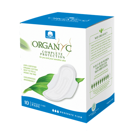 Organyc 100% Certified Organic Cotton Feminine Pads, Moderate Flow, 10 Count