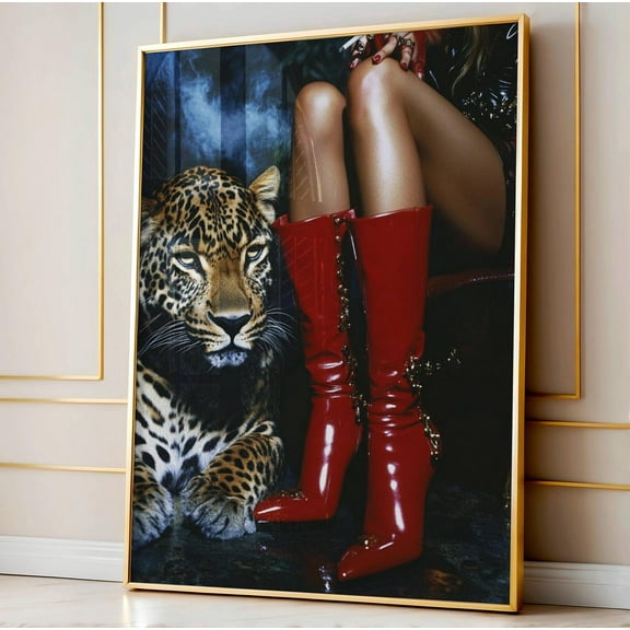 Retro Leopard Poster, Red Boots Print, High Fashion Poster, Hypebeast Aesthetics, Luxurious Wall Art, Chic Designer Poster, Cool Girl Photo Wall Art, Modern Wall Decor, 8x12 UNFRAMED