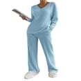 thumbnail image 3 of Women’s Two Piece Outfits Set Long Sleeve V Neck Ribbed Tops and Pants, 3 of 6