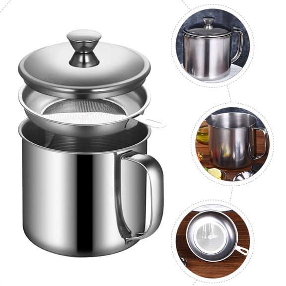 Hemoton Oil Holder Grease Can For Kitchen With Strainer Ghee Container Grease Pot Drainer Strainer Oil Pot With Strainer Cooking Oil Container