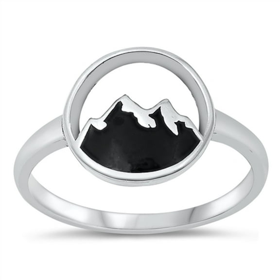 All in Stock Sterling Silver Round Black and White Mountain Ring Size 5