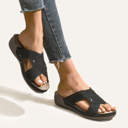 

NECHOLOGY Women Summer Sandals Size 12 Soled Wedges Thick Casual Leisure Summer Shoes Slippers Sandals for Women Summer Black 9.5