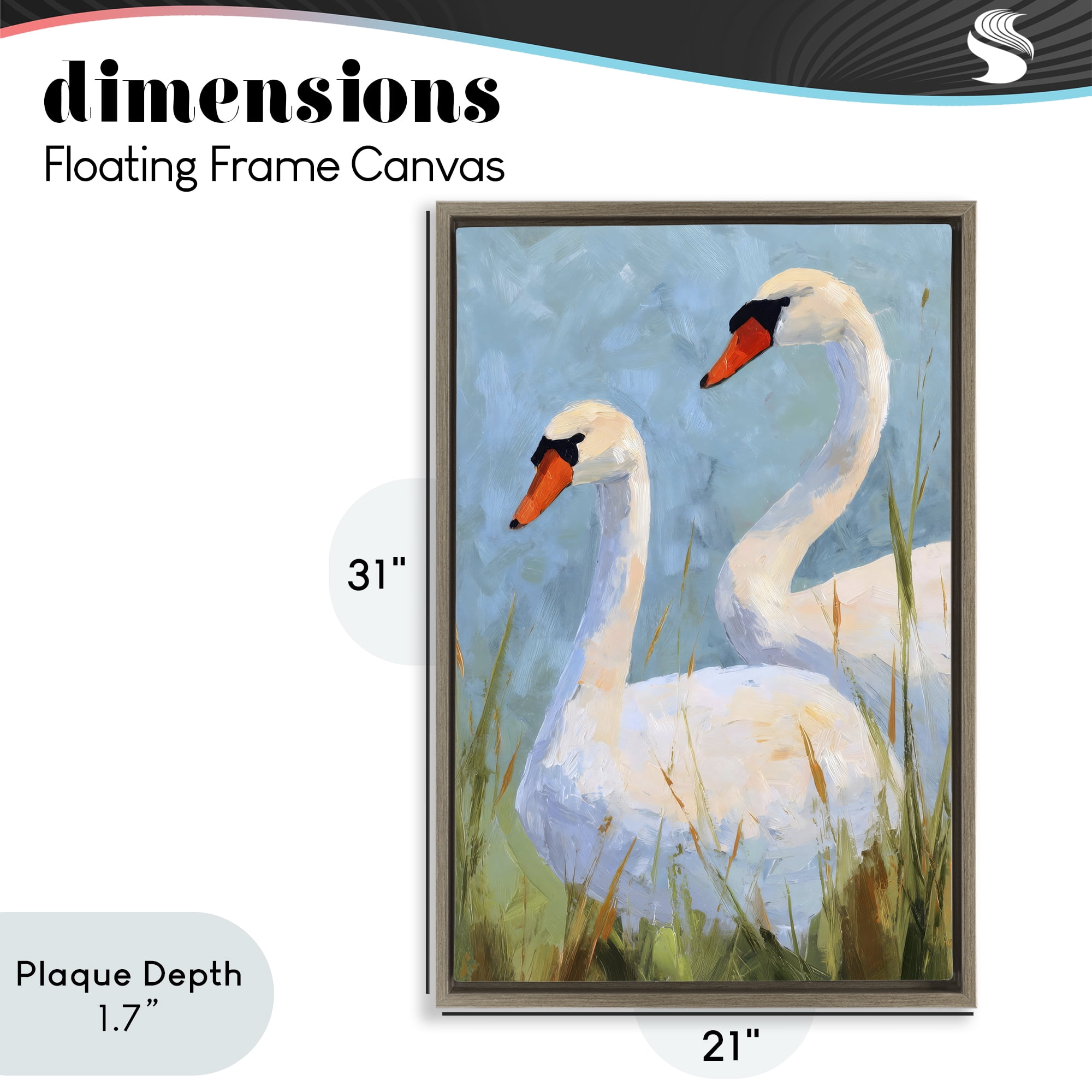 Stupell Industries Long Necks Swan Pear Brown Framed Floater Canvas Wall Art, design by Petal Prints Design