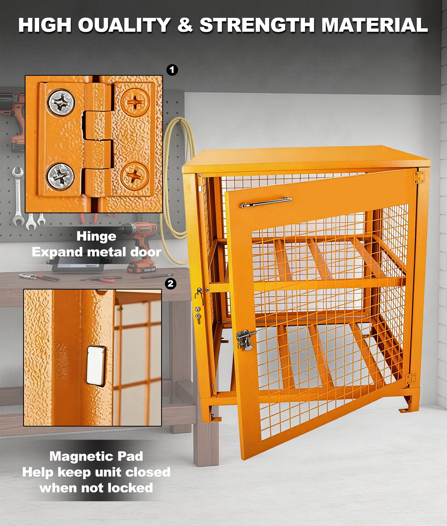 Esheno Locking Steel Storage Cabinet 35 inch Expandable Metal Door Magnetic Closure Adjustable Shelves Heavy Duty Hinges for Tools Supplies Equipment