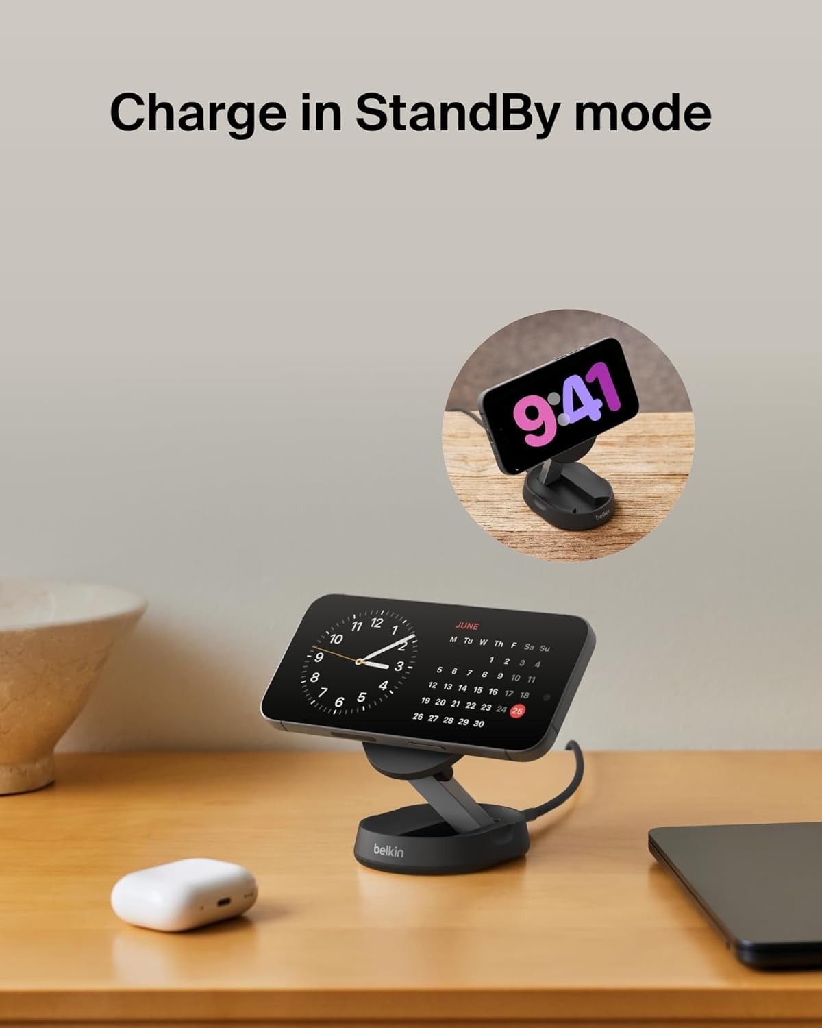 Belkin Convertible Magnetic Charging Stand 15W - MagSafe-Compatible Fast Qi2 Charger, Charger for Apple iPhone 16, 16 Plus, 16 Pro, 16 Pro Max, 16e, iPhone 15 & 14, Apple Airpods Pro- Black