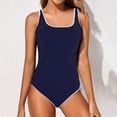 thumbnail image 2 of Siilsaa Women's One Piece Swimsuit Sports Adjustable Strap Bathing Suit Color Block Ribbed High Cut Swimsuits Dark Blue,M, 2 of 5