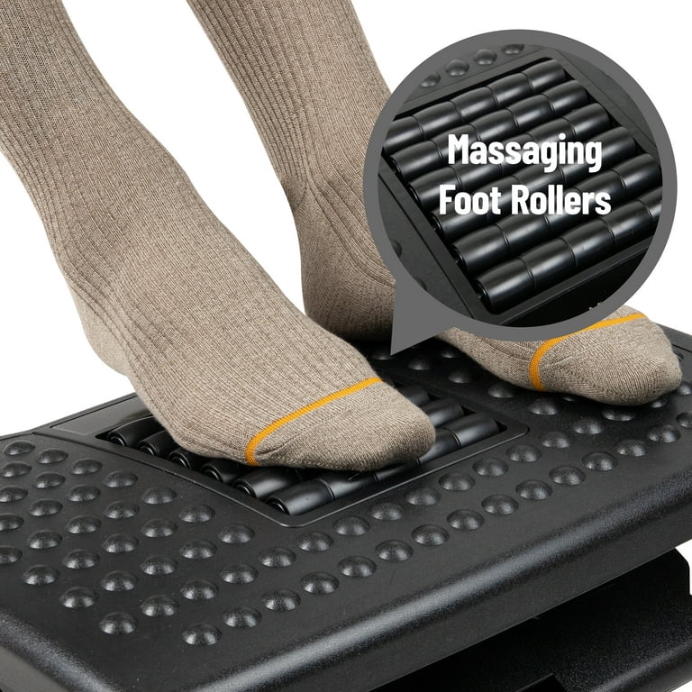 Mind Reader Comfy Adjustable Height Foot Rest with Rollers for Massage ,  Black 