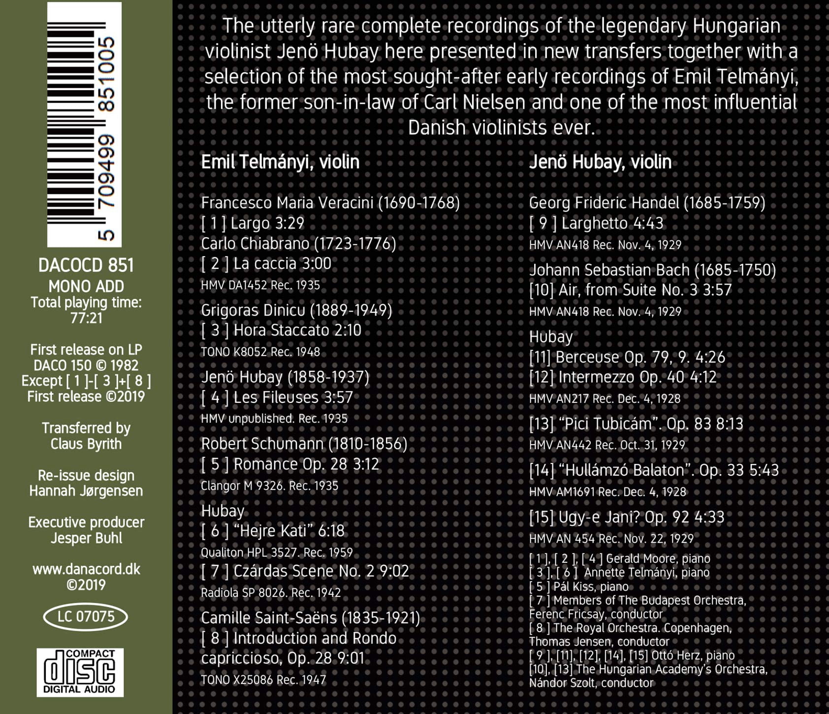 Various Artists - Jeno Hubay & Emil Telmanyi - Music & Performance - CD