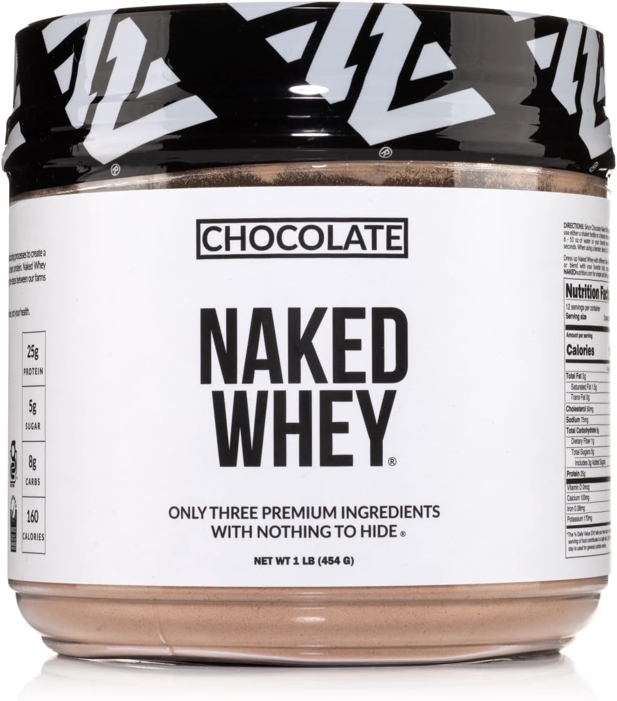 Naked Whey 1LB - All Natural Grass Fed Whey Protein Powder, Organic Chocolate, and Coconut Sugar - No GMO, No Soy, and Gluten Free, Aid Growth and Recovery - 12 Servings