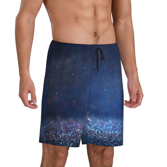Picia Retro Blue Glitter Pajama Shorts for Men, Men's Pajama Bottoms, Sleepwear,Short Pajama Pants-