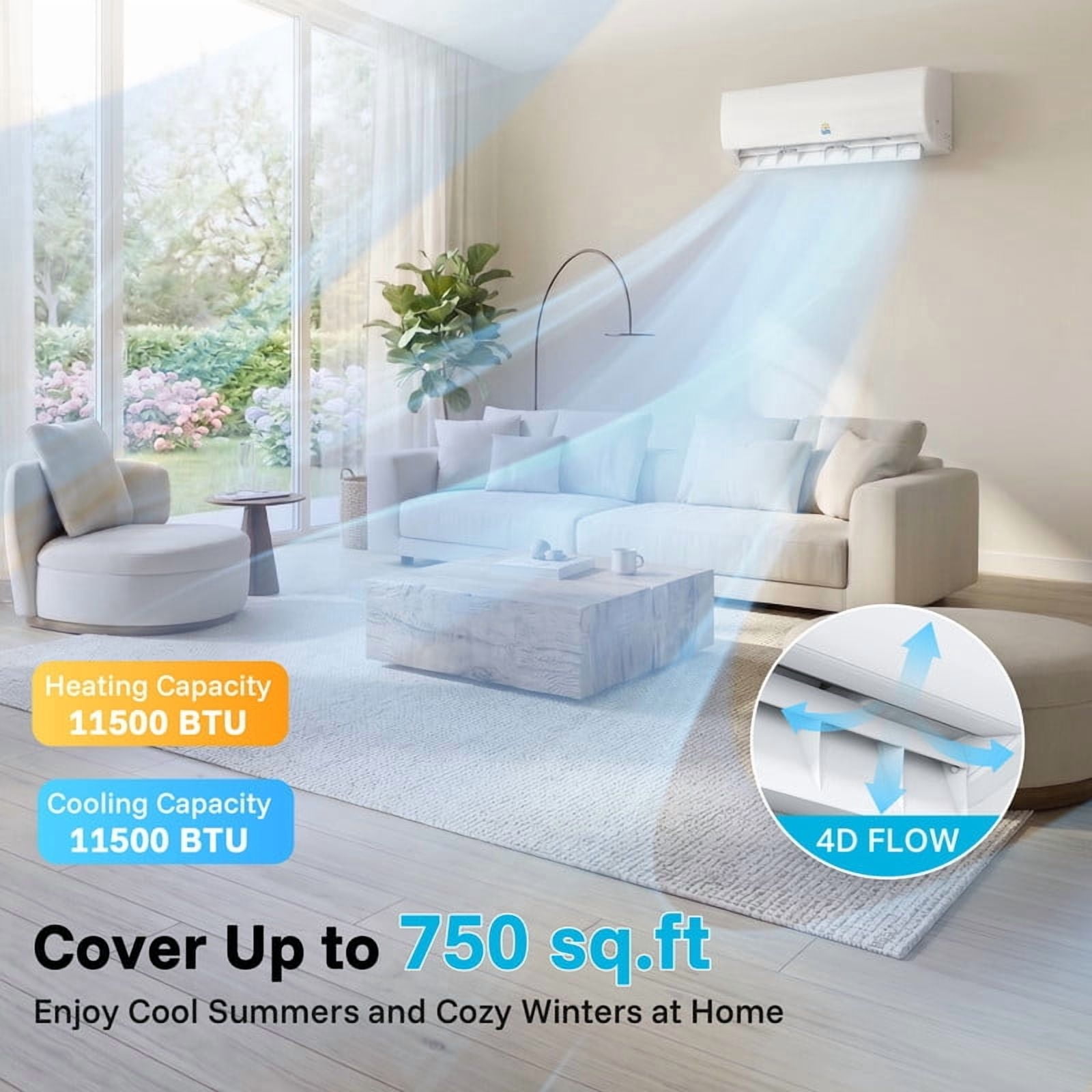 Etust 12000 BTU Mini Split AC/Heating System, 20 SEER2 Ductless Heat Pump 110V/115V, Pre-charged Inverter Air Conditioner Up to 750 Sq.Ft