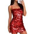 thumbnail image 2 of SHTXOZHI Womens Sequin Sparkly Dress Spaghetti Straps Sleeveless Party Club Mini Dresses, 2 of 7