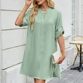 thumbnail image 5 of Ashirexll Summer Dresses for Women 2025 Fashion Solid Color Buttons Shirt Dress Elbow Sleeve V-Neck Dress Soft Comfortable Casual Dresses for Women Green XXL, 5 of 6
