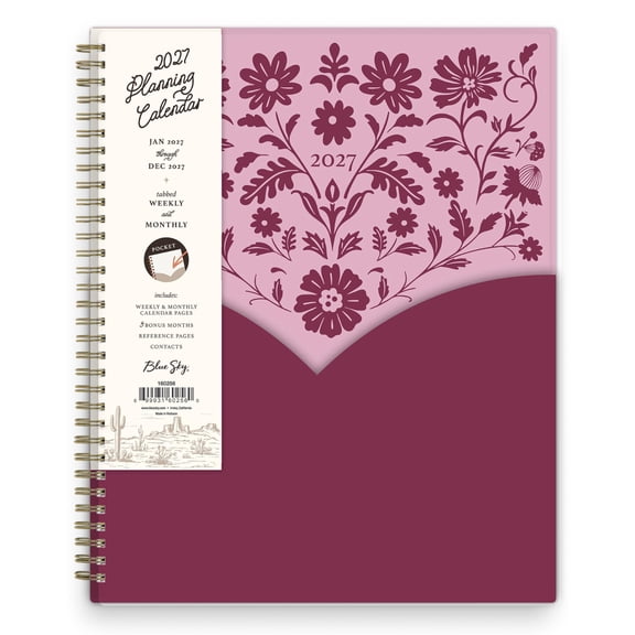 Blue Sky 2027 Weekly and Monthly Planner Calendar, January 2027 - December 2027, 8.5" x 11", Flexible Pocket Cover, Laminated Tabs, Durable Twin Wire Binding, Yeehaw Mauve