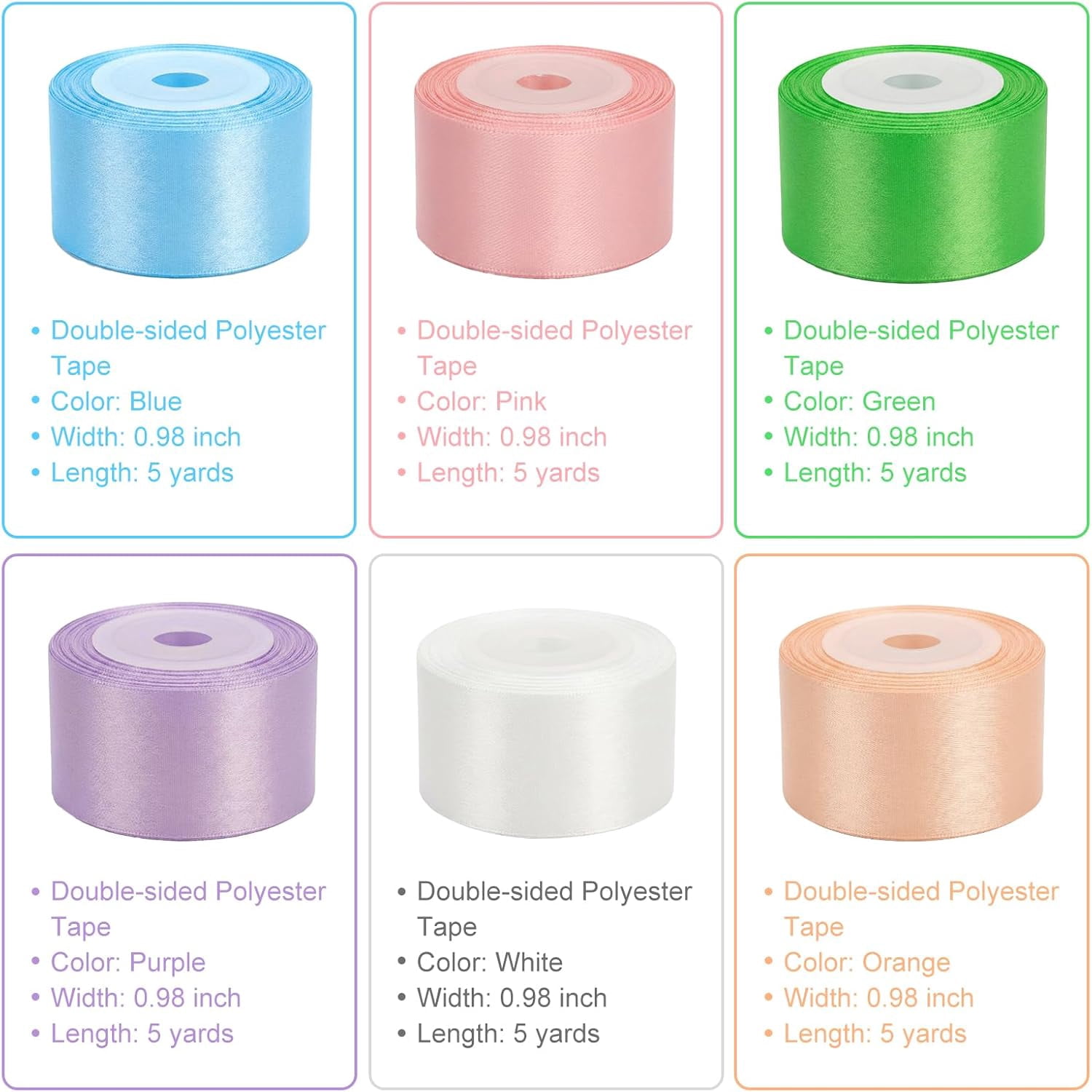 Satin Ribbon, 6Rolls 1Inch Double Face Rainbow Ribbons for Crafts, Ribbon Flower Bouquet, Gift Wrapping, Bow Making, DIY Projects, Wedding Decor(6Colors x 5Yards)