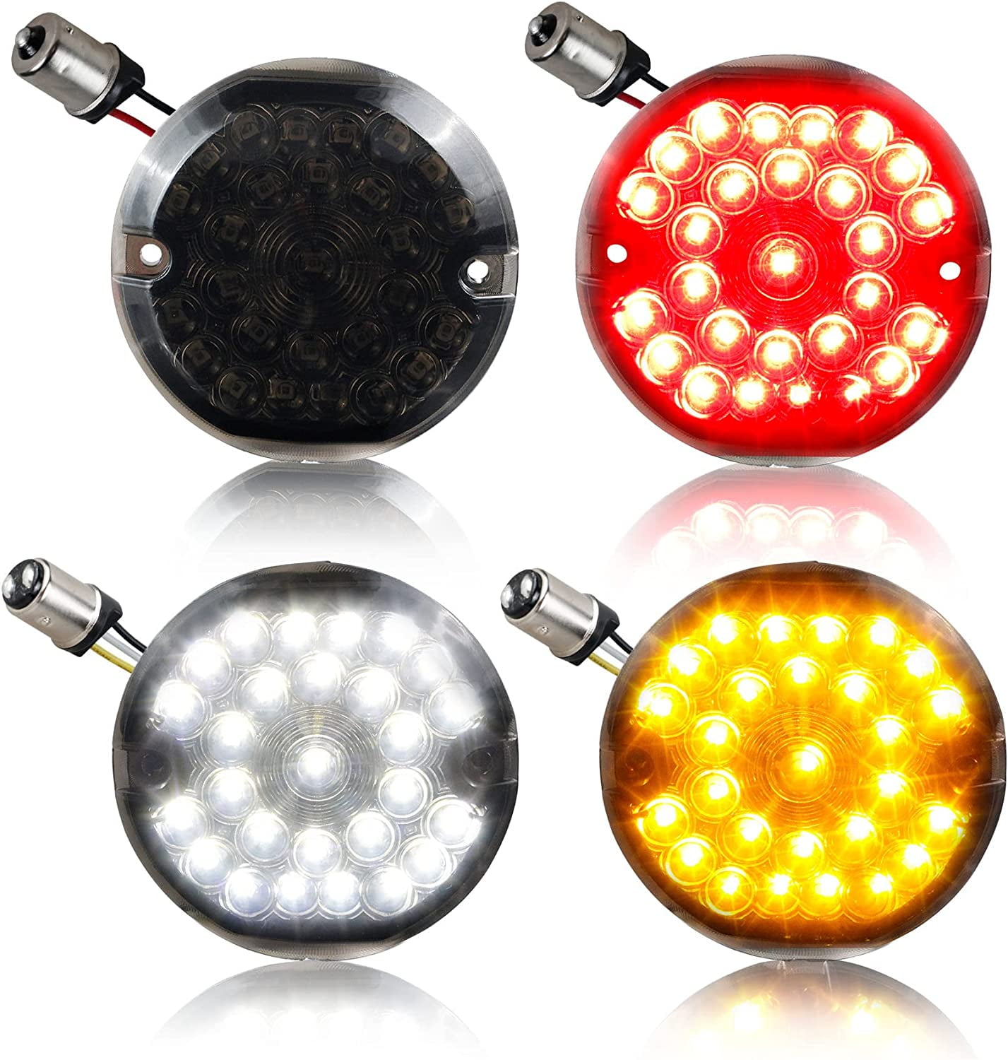 NTHREEAUTO 3 1/4 inch Front LED Turn Signal Lights with Smoked Lens Cover Compatible with Harley Touring Electra Glides Road King 